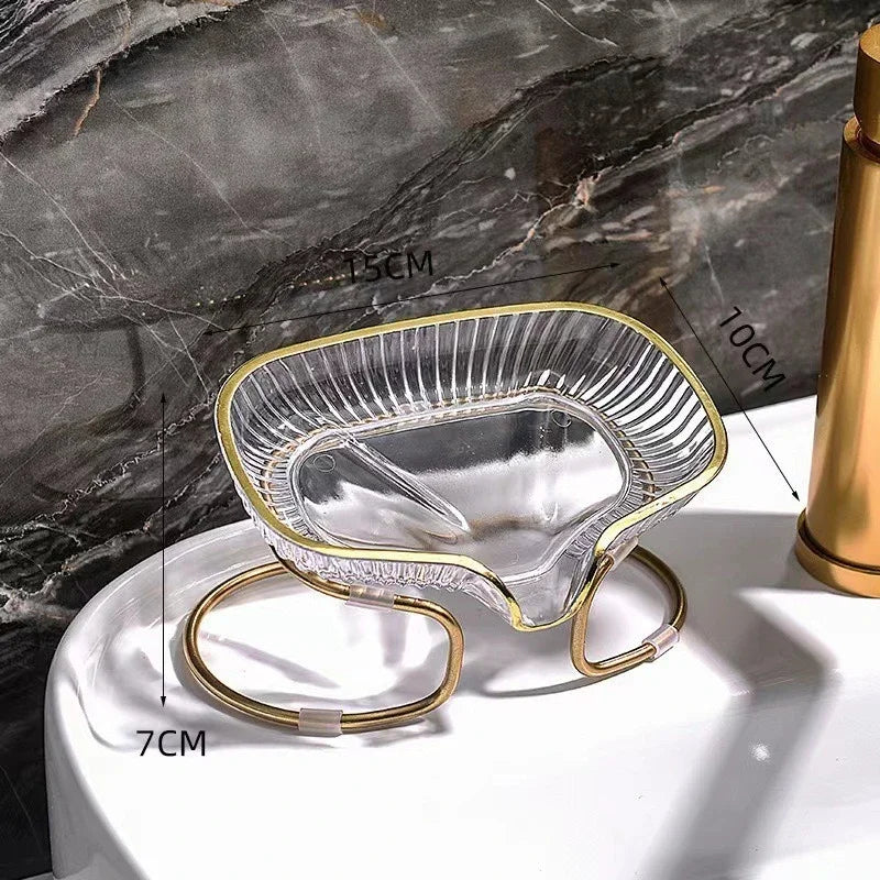 support savon moderne élégant vert doré rayures verticales clips salle bains organisateur éponge
