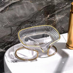 support savon moderne élégant vert doré rayures verticales clips salle bains organisateur éponge