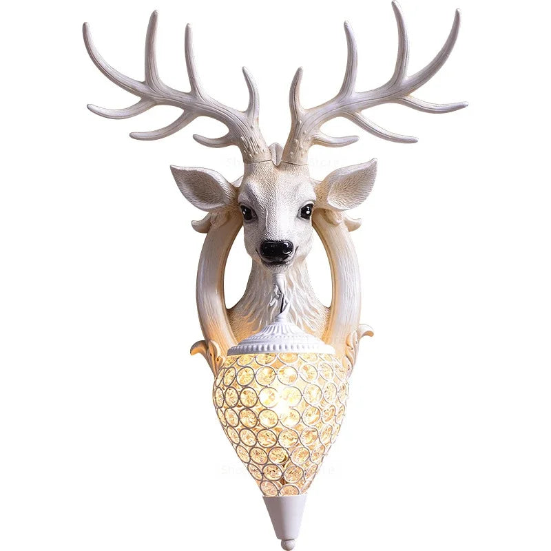 lampe murale classique tête cerf led marron beige doré noir sculptée opalique