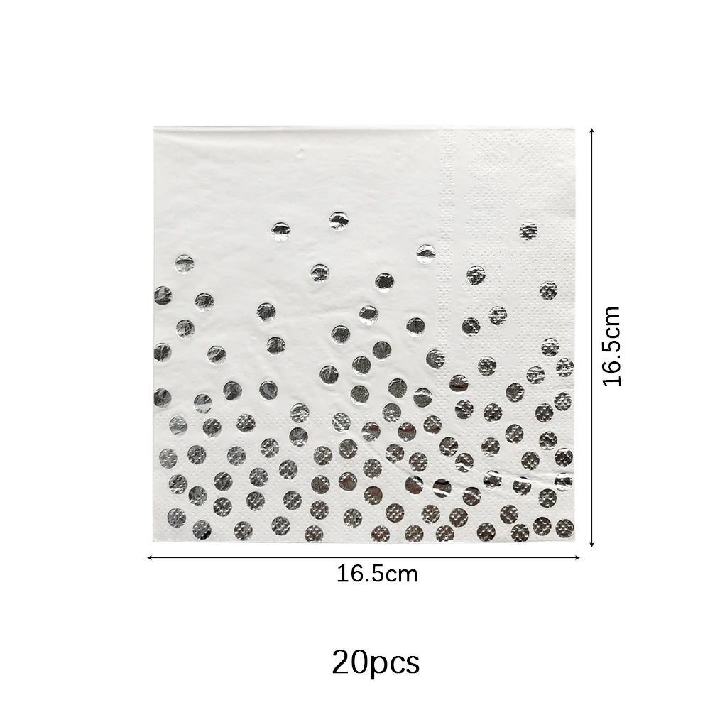 assiettes holographiques argentées gobelets pailles serviettes guirlande festif moderne événement anniversaire mariage