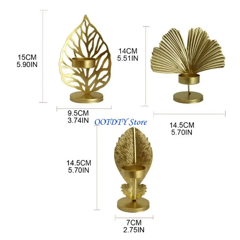 support bougie moderne élégant feuille stylisée gravure bougie non incluse base plate doré