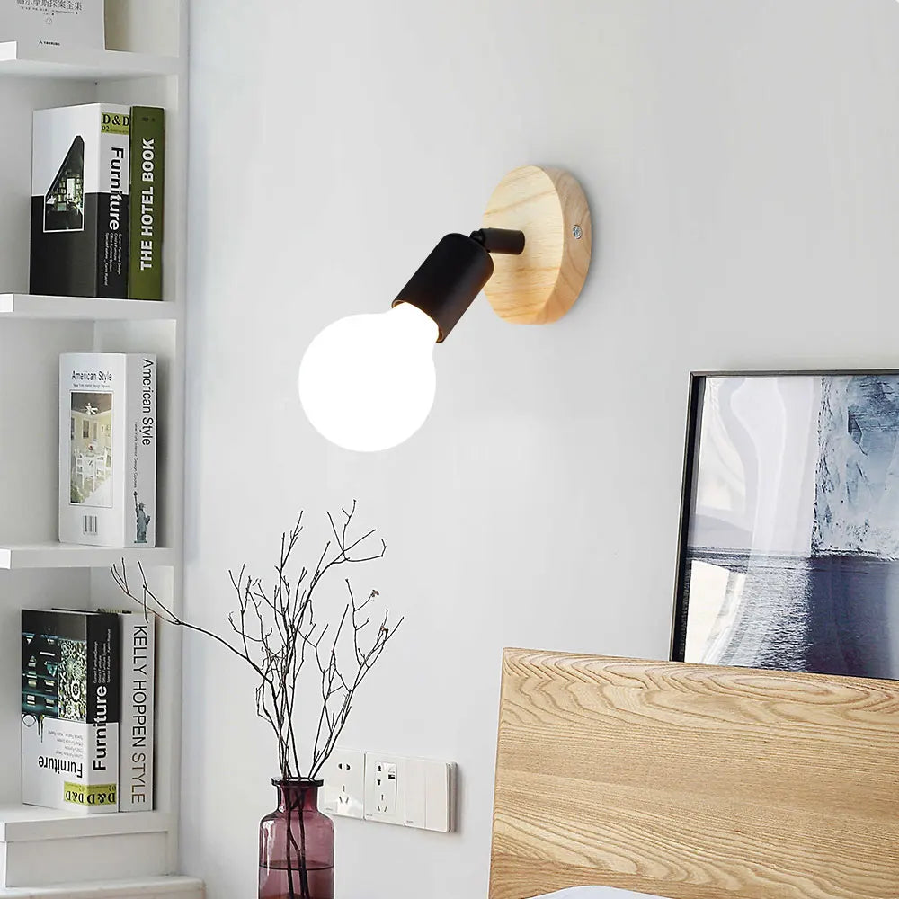 lampe murale bois naturel moderne support métallique noir autonome 3000k 6000k
