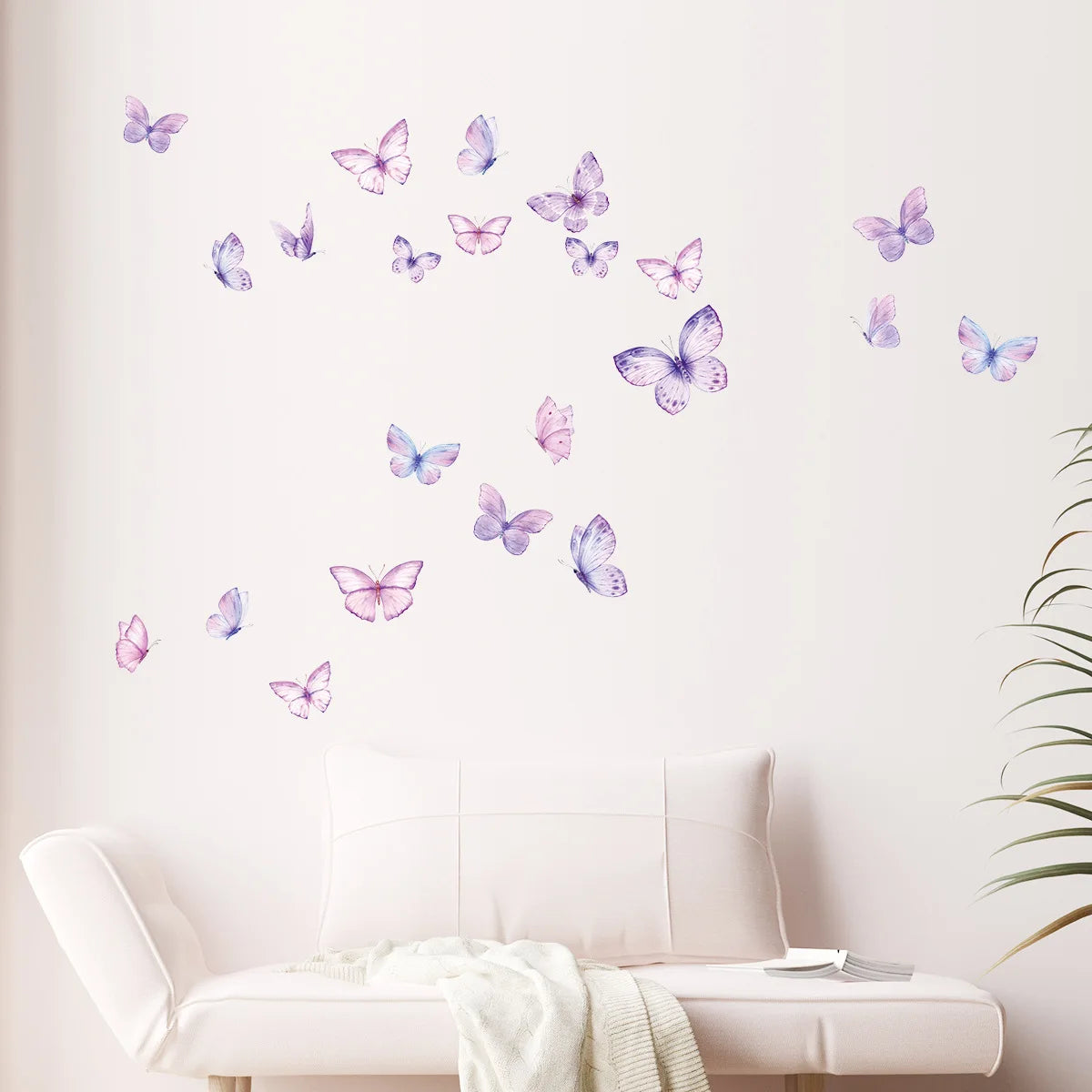 stickers muraux papillons violettes roses modernes décoration chambre enfants blancs adhésifs set deux feuilles