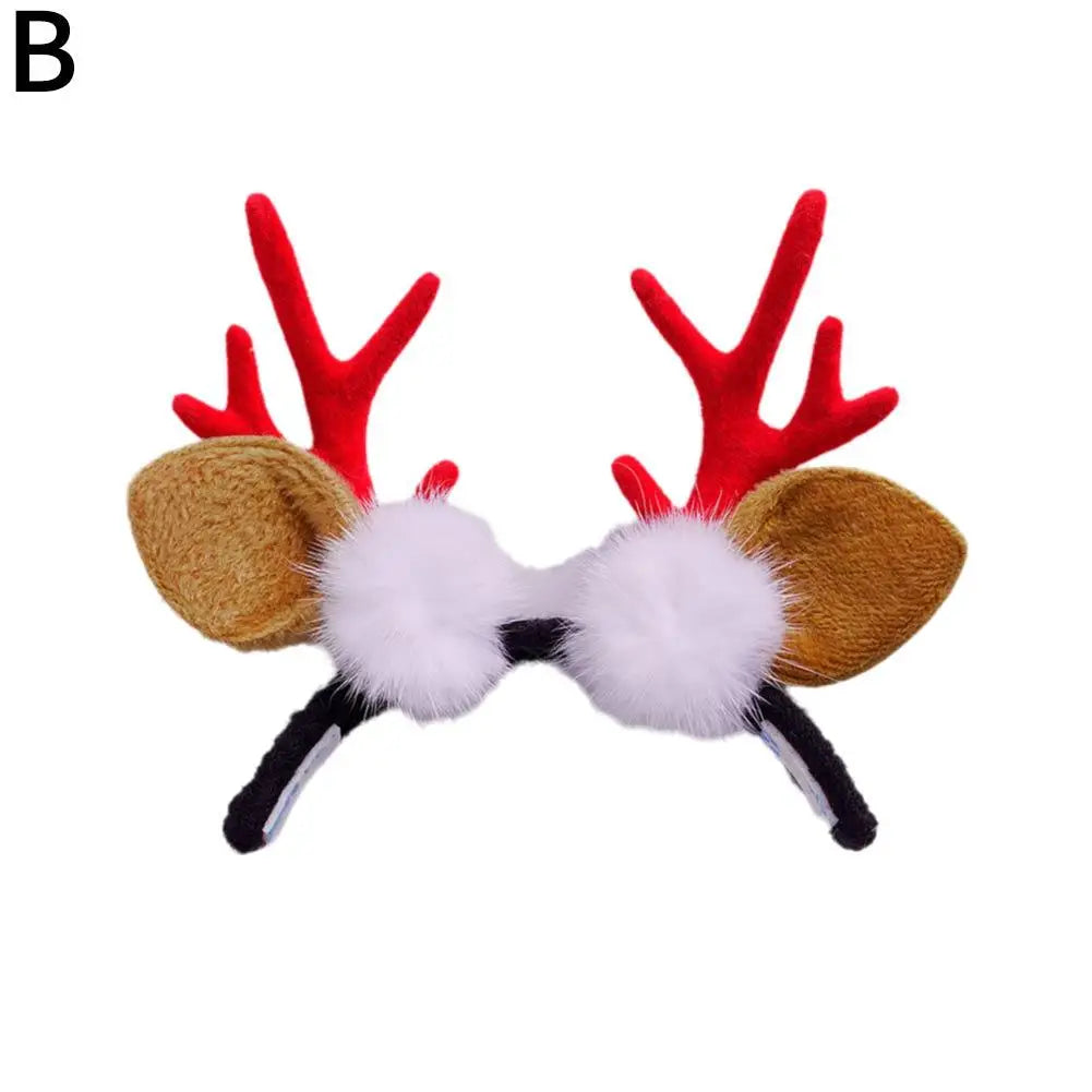 couronne cerf rouge marron blanche peluche crochetée festive élastique pompons fleurs artificielles