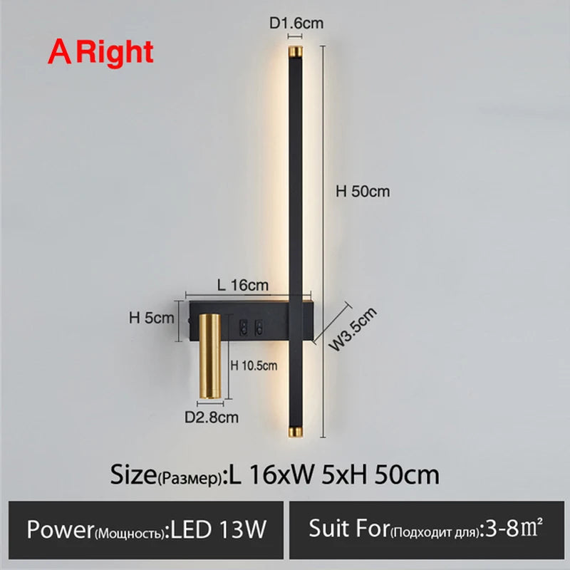 lampe murale moderne noire dorée éclairage cuisine chambre entrée interrupteur fixée mur led sources