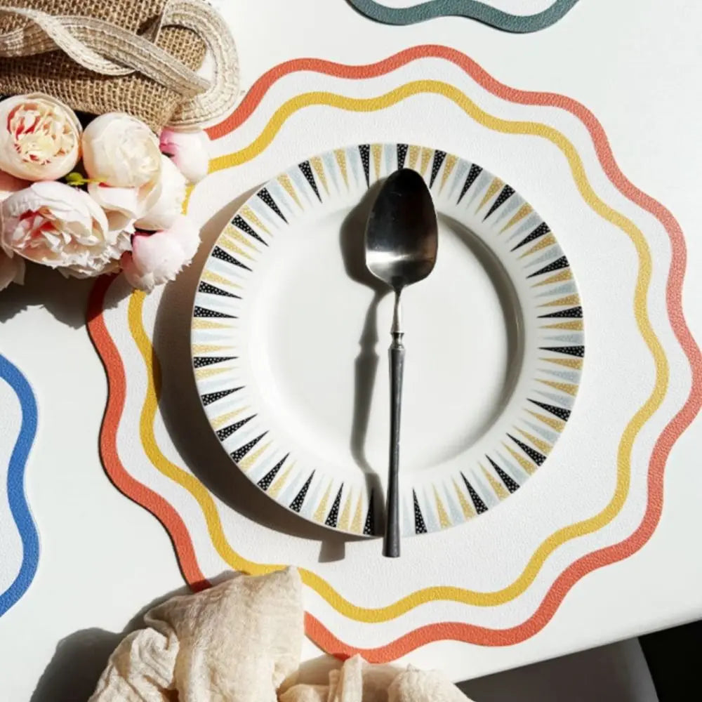serviette table moderne rayées concentriques multicolore respectueuse environnement 34cm diameter