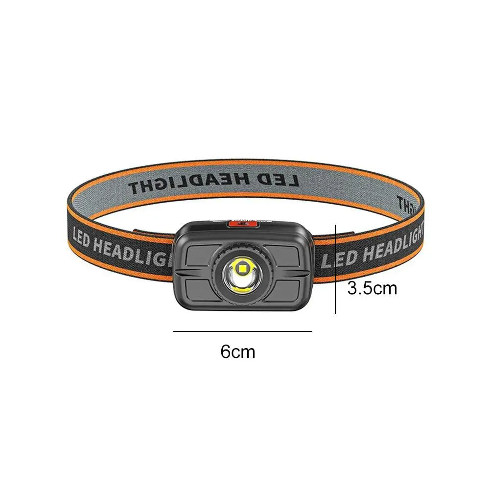 lampe frontale led noire rayures orange ruban ajustable batterie intégrée moderne fonctionnelle
