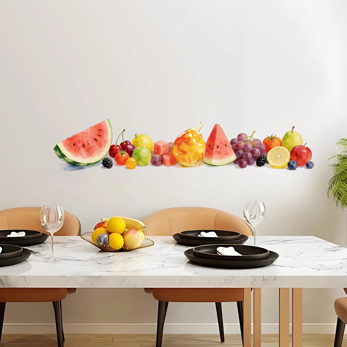 autocollant mural fruits été multicolore pastèque raisins adhésif vinyle résistant eau nature morte réaliste