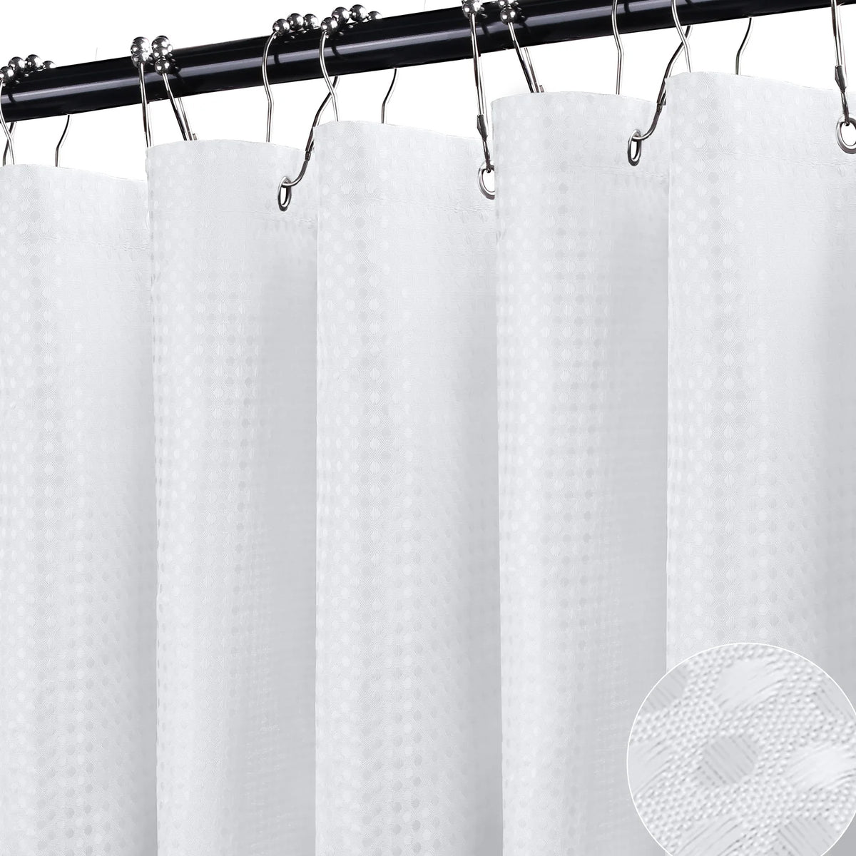 rideau douche gaufré moderne blanc vert olive 180x180cm crochets texture géométrique respectueux environnement
