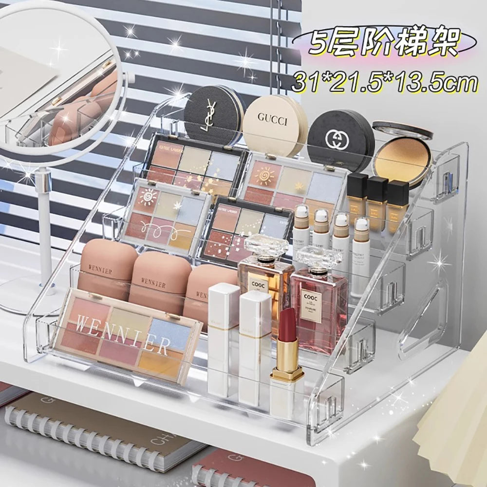 organisateur maquillage transparent palette fards plastique acrylique moderne minimaliste miroir table produits cosmétiques