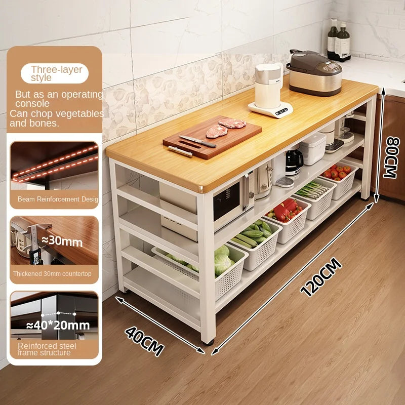 meuble cuisine multifonctionnel bois naturel blanc moderne rangement panier couteau planche découpe micro onde