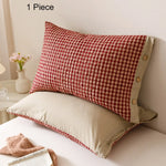housse coussin rectangulaire coton polyester carreaux rayures bleu clair rouge gris clair moderne fixation
