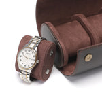 boîte rangement montres cuir velours marron clips métalliques places classique