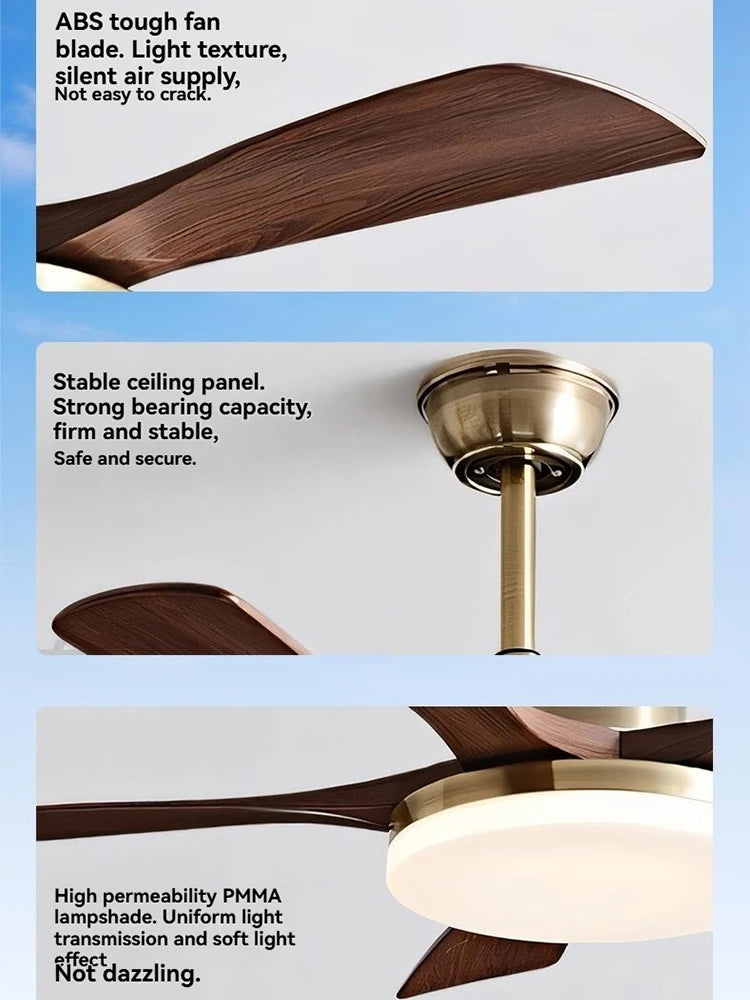 ventilateur marron cuivre moderne led télécommande certification rohs ccc fcc ab