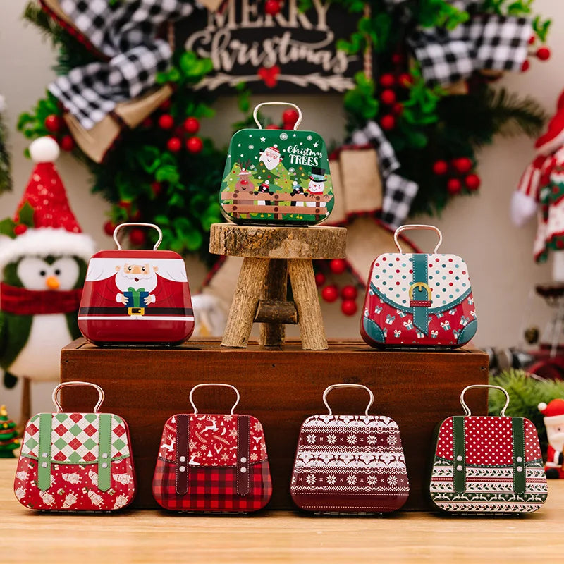 boîtes rangement noël motifs vintage poignées métalliques rouge vert blanc noël santa claus sapins