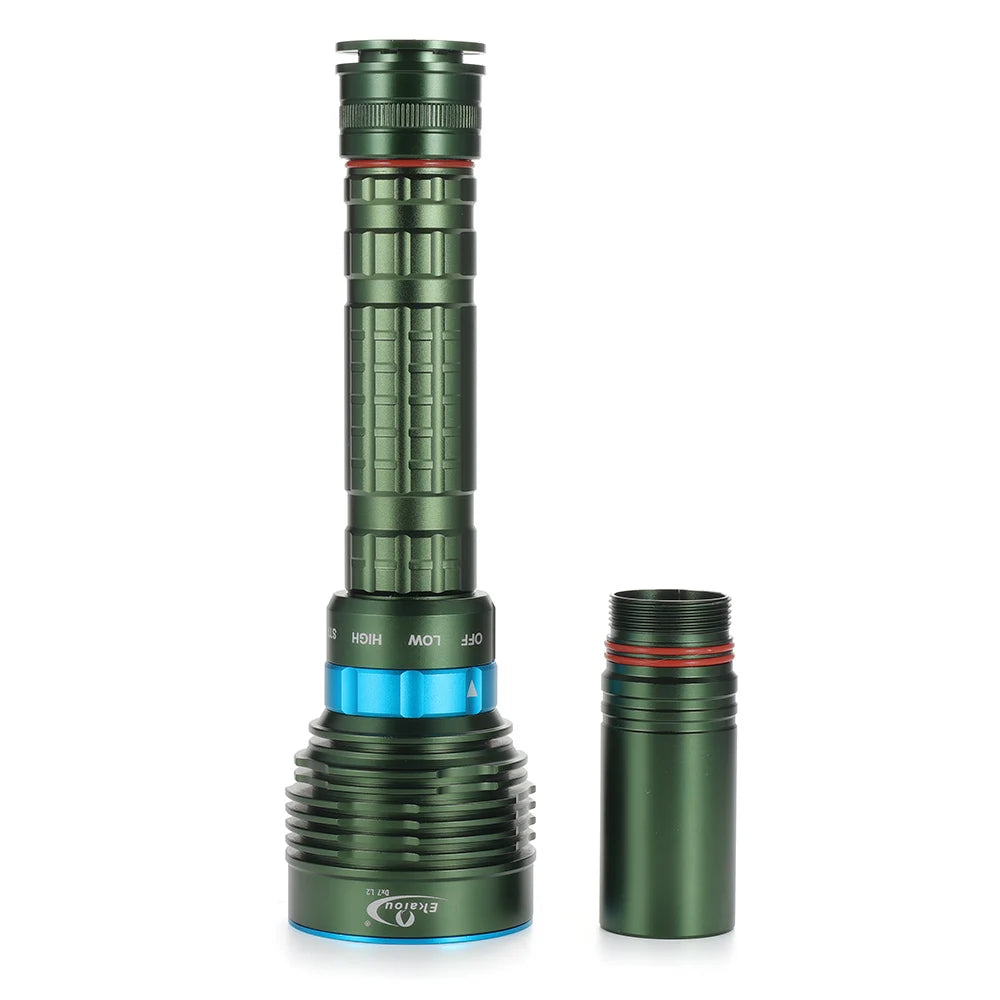 lampe torche vert bleu rayures verticales texture métallique moderne rechargeable piles aaa
