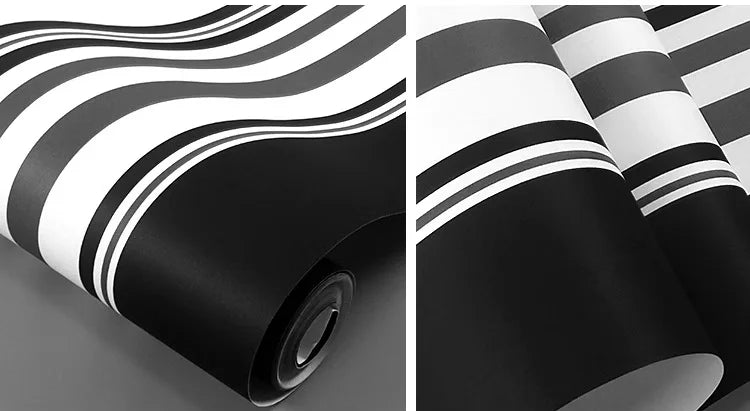 papier peint auto adhésif noir blanc gris moderne rayures horizontales 3d salon chambre