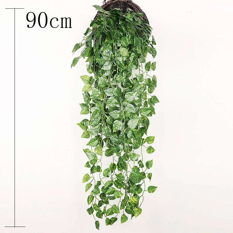 plantes artificielles suspendues feuilles vertes modernes décoratives extérieures accrochées ovales veinées opaques vivantes