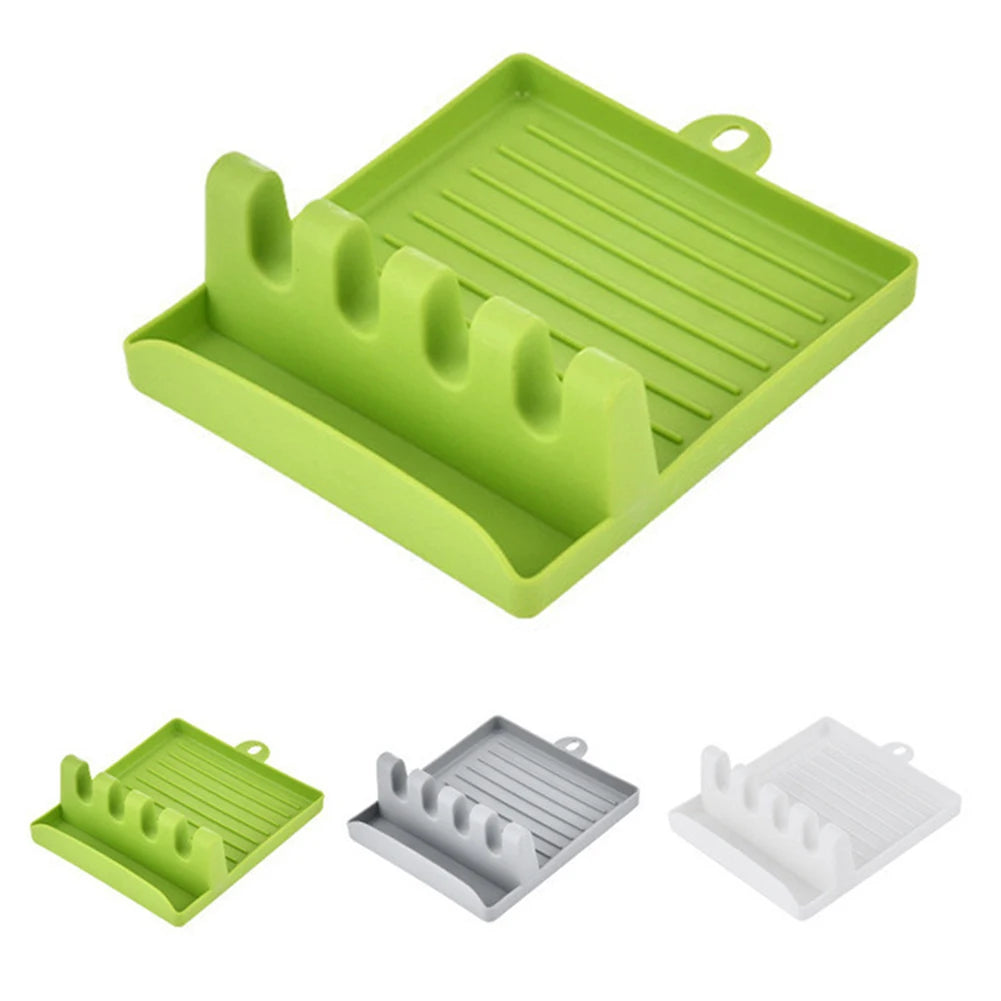 support ustensiles cuisine moderne vert clair gris blanc rainuré adhésif spatule bois couteau poisson
