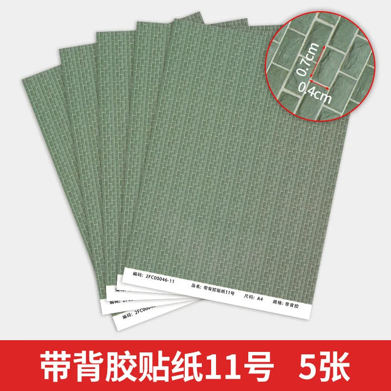 autocollants bâtiments marron beige gris vert rouge adhésif opaques décoratifs stickers matériaux papier 21x29cm