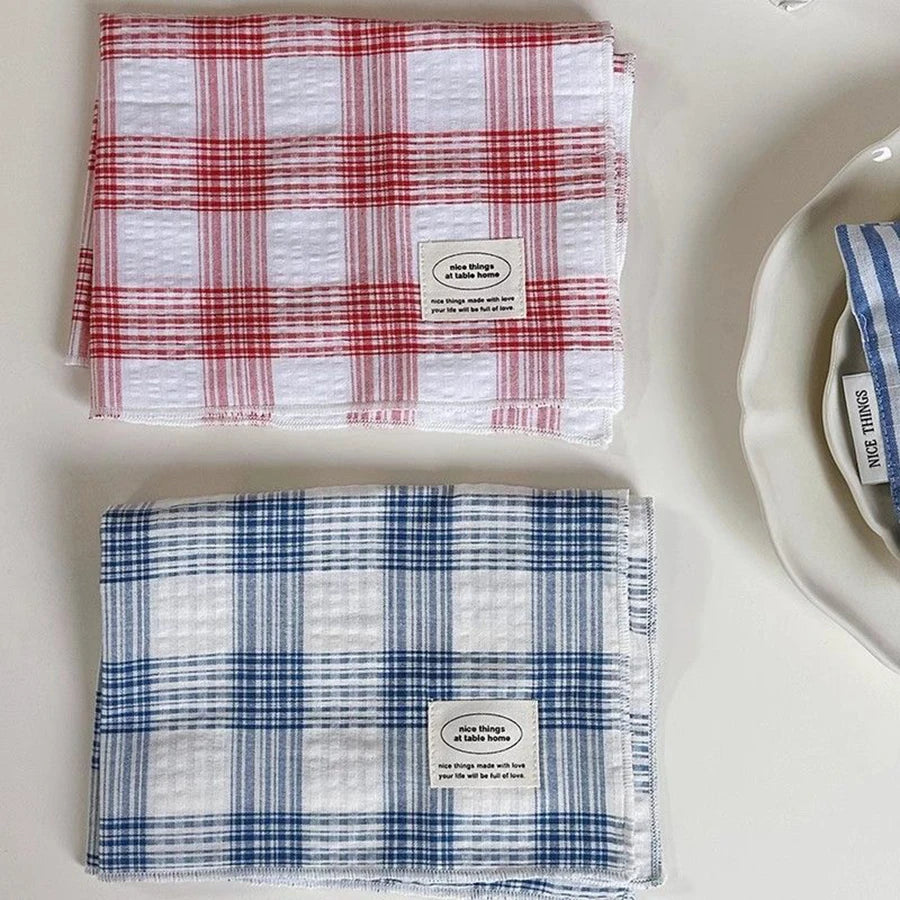 serviettes cuisine carreaux blanc rouge bleu tissé classique opaques