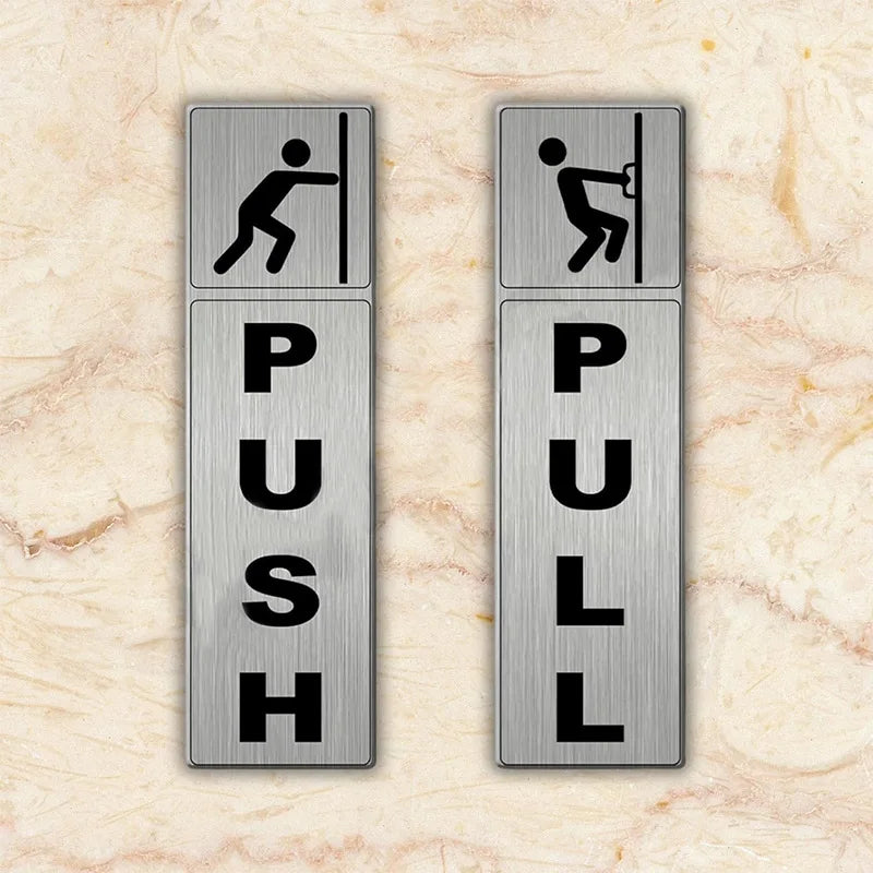 signalisation porte coulissante push pull adhésive argentée personnage humain moderne intérieur restaurant
