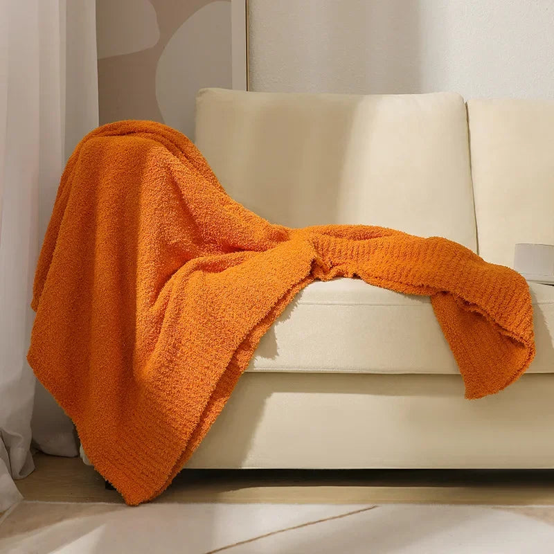 couverture acrylique douce hiver portable voyage maison solide orange beige jaune gris rose