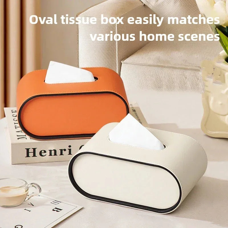boîte mouchoirs cuir moderne orange beige tissu amovible simili cuir rangement salon chambre