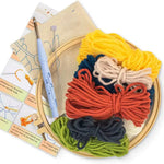 kit broderie punch needle débutants motif floral aiguille fil tissu multicolore artisanal instructions anneaux
