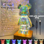 lampe led ours 3d transparent multicolore adhésif base bois câble usb interrupteur moderne chambre