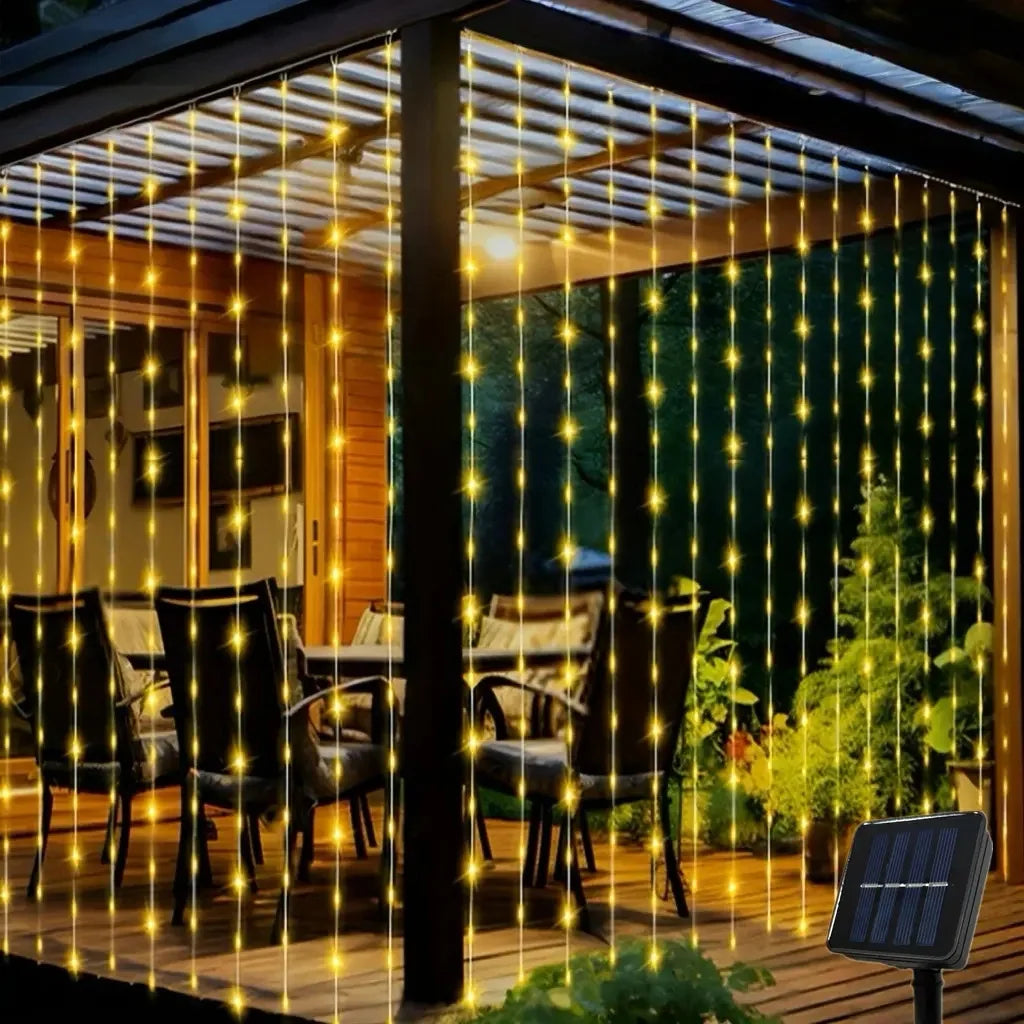 rideau lumineux solaire led imperméable modes décoratif festif ambre blanc vert rouge bleu transparentextérieurintérieur