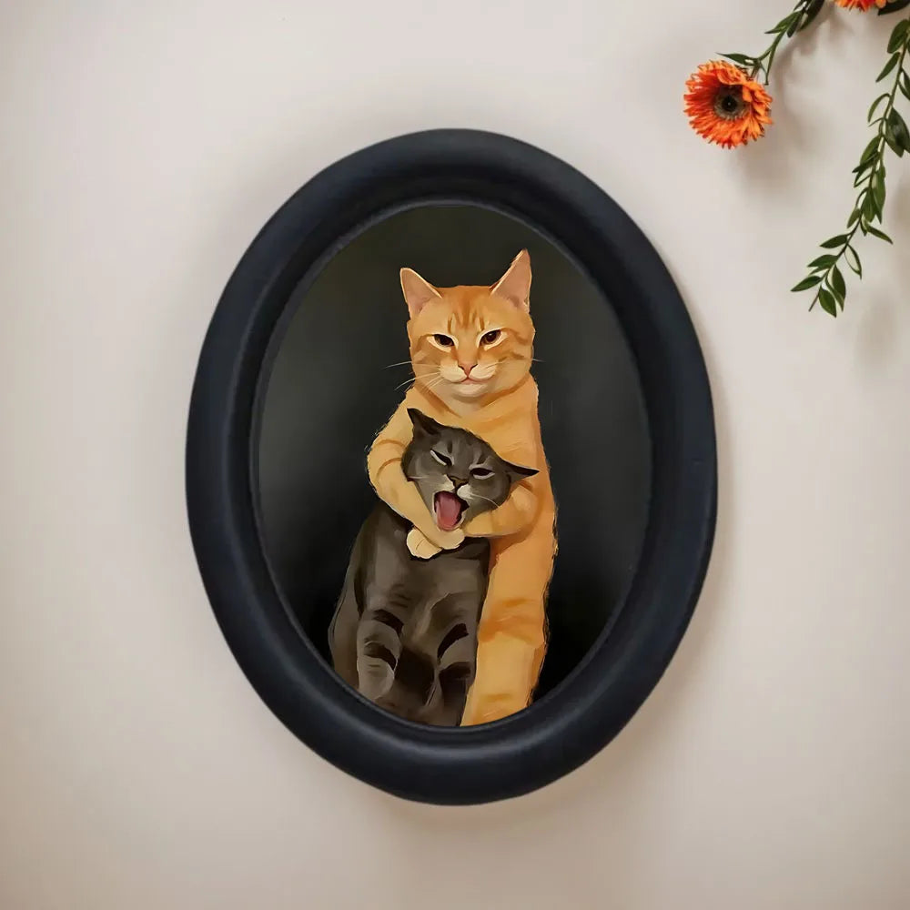 cadre photo ovale noir chat orange gris décoration murale classique maison erotique original unique