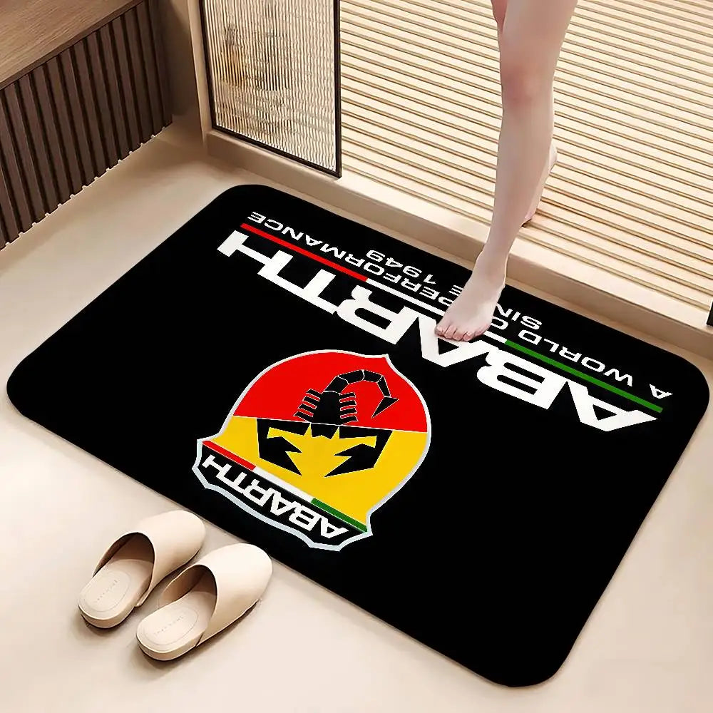 tapis moderne abarth logo scorpion noir rouge salon entrée antidérapant polyester