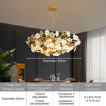 Suspension lumineuse contemporaine dorée fleurs stylisées salon chambre d'hôtel led sources lumière