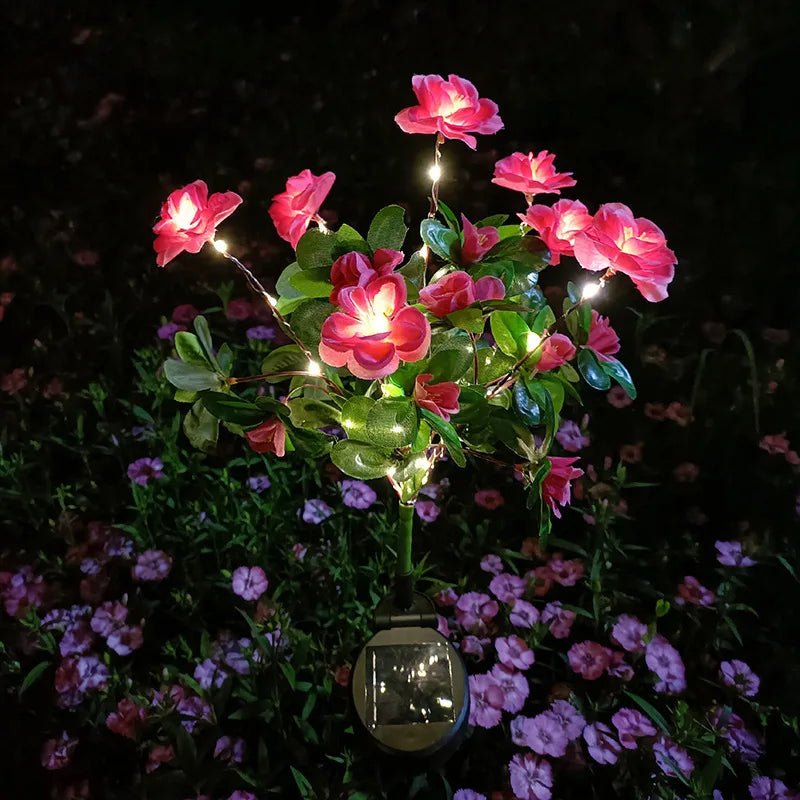 luminaire solaire led étanche fleurs artificielles moderne jardin extérieur contemporain vert rose violet blanc
