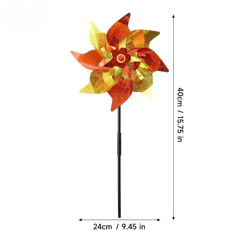 décoration jardin moulin vent rouge jaune vert pailleté moderne effarer oiseaux