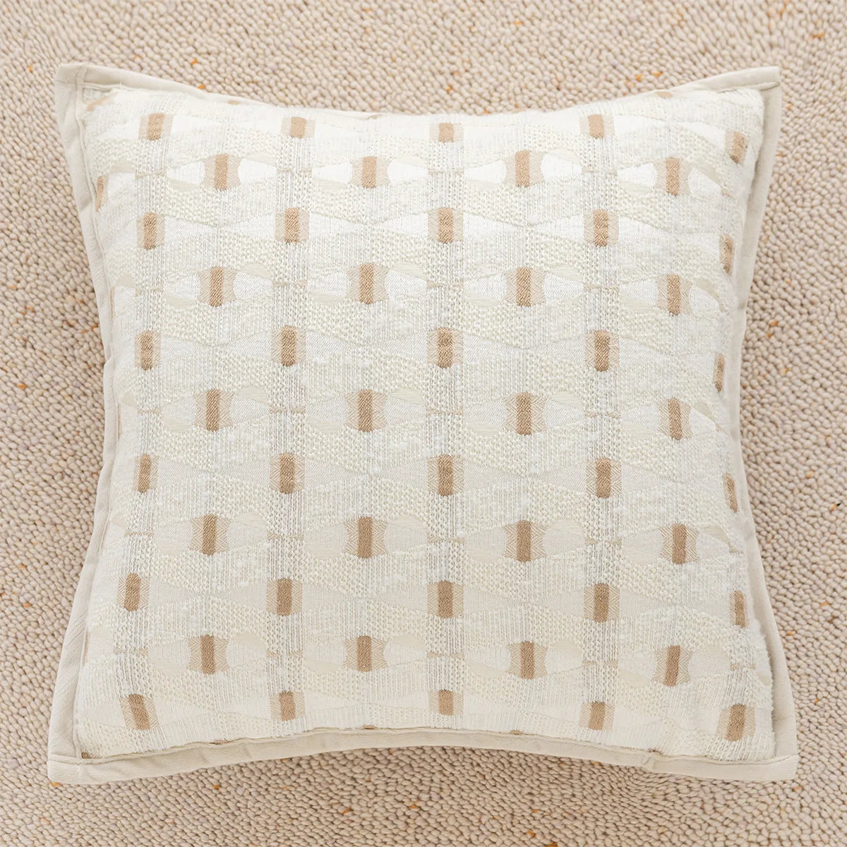 taie d'oreiller carrée jacquard géométrique beige marron contemporaine opaques décoration maison voitures polyester 45x45cm
