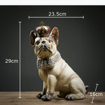 statuette chien bouledogue couronne collier aspect vieilli texture rugueuse décoration chambre moderne