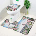 ensemble tapis bain salle bain rouge fleurs roses motif moderne coton doux décoratif