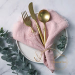 serviettes cuisine rustiques coton noir orange beige blanc rose pâle franges rustic naturel