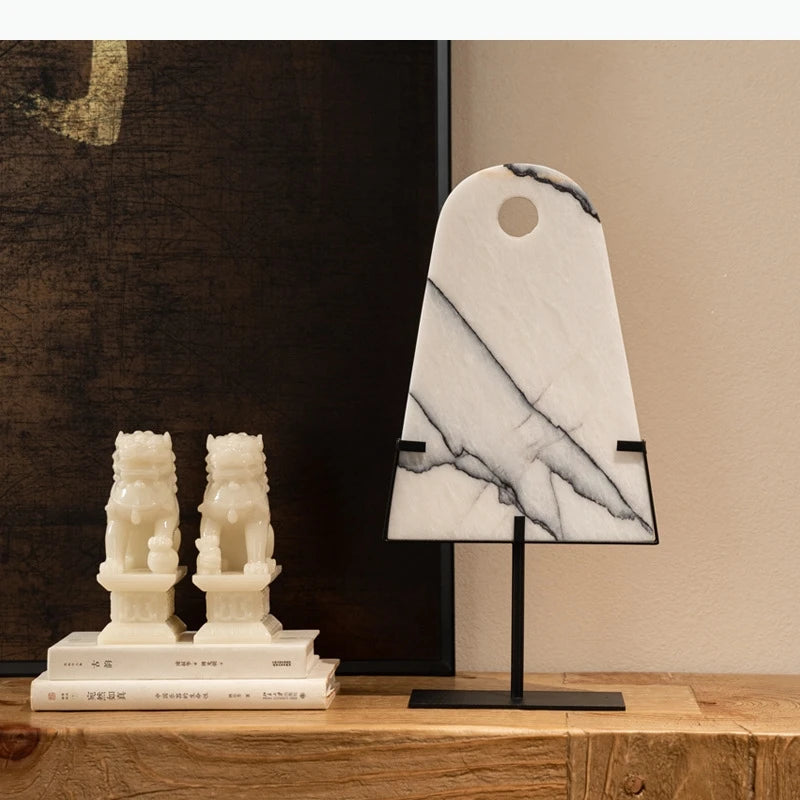 planche découper marbre moderne blanc noir support métallique décoration contemporain objet décoratif