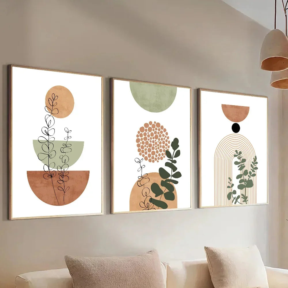 affiches art abstrait géométrique moderne minimaliste vert beige marron noir