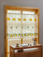 rideau brodé citrons fleurs vintage semi transparent blanc jaune vert beige