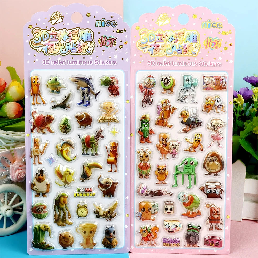 sticker 3d lumineux multicolore cartoon animal personnage adhésif portable téléphone decoration pack five