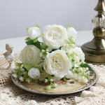 décoration intérieure bouquet fleurs artificielles roses feuilles romantique blanc rose vert mariage anniversaire