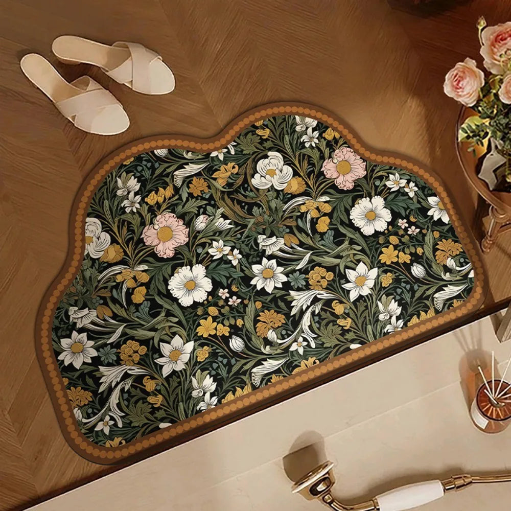 tapis d'entrée absorbant eau rapide sèche ventilé non glissant intérieur maison vert floral élégant