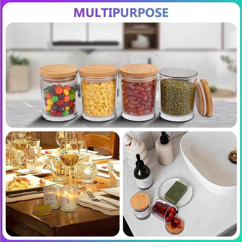 bougies parfumées marron translucides couvercle bambou moderne minimaliste étiquette souhaits flask huiles essentielles