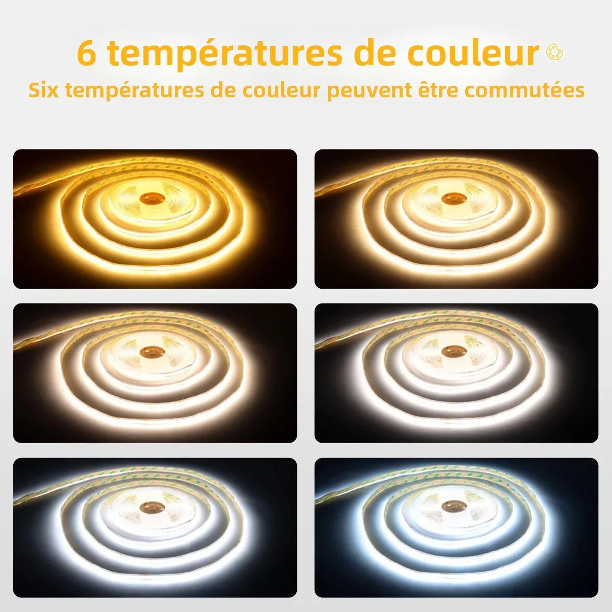 bande lumineuse led cob blanc chaud 2700k 576 diodes dimmable haute luminosité moderne adhésif