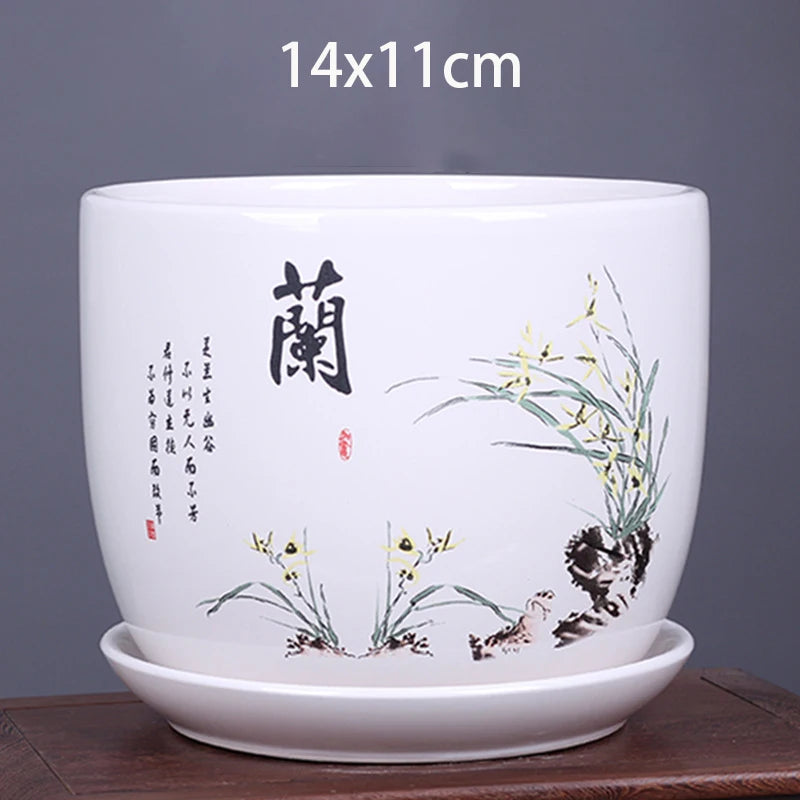 vase decoratif art traditionnel chinois cache pot fleurs oiseaux calligraphie chinoise blanc rouge vert