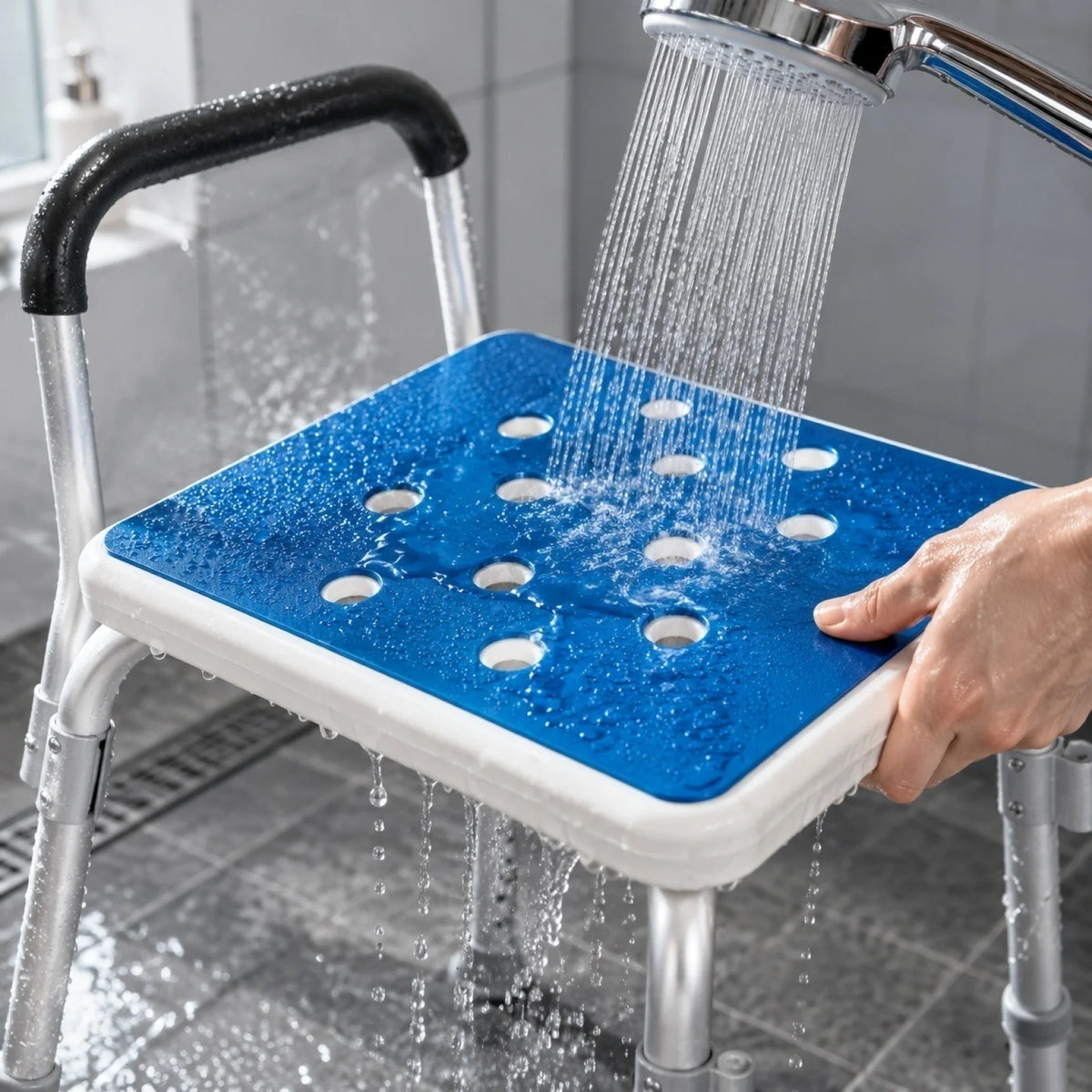 coussin siège antidérapant amovible lavable coton pvc texturé bleu blanc adapté personnes âgées